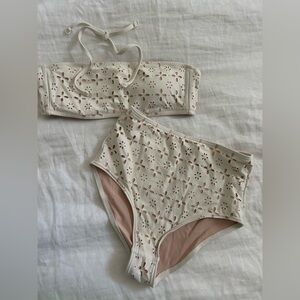 J. Crew Cream and White Eyelet Bandeau Bikini